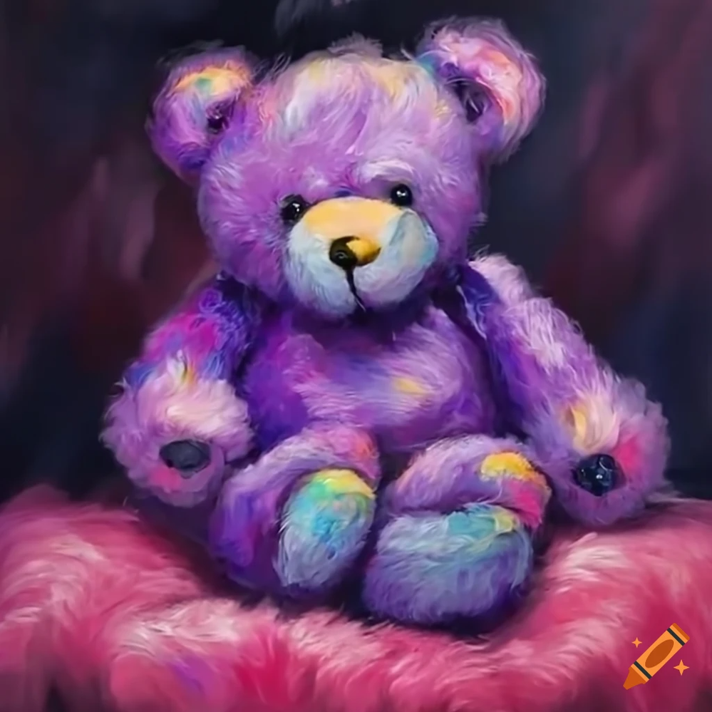 craiyon_103324_adorable_purple_teddy_bear_with_crazy_hair_sitting_on_a_fluffy_pink_bed.png